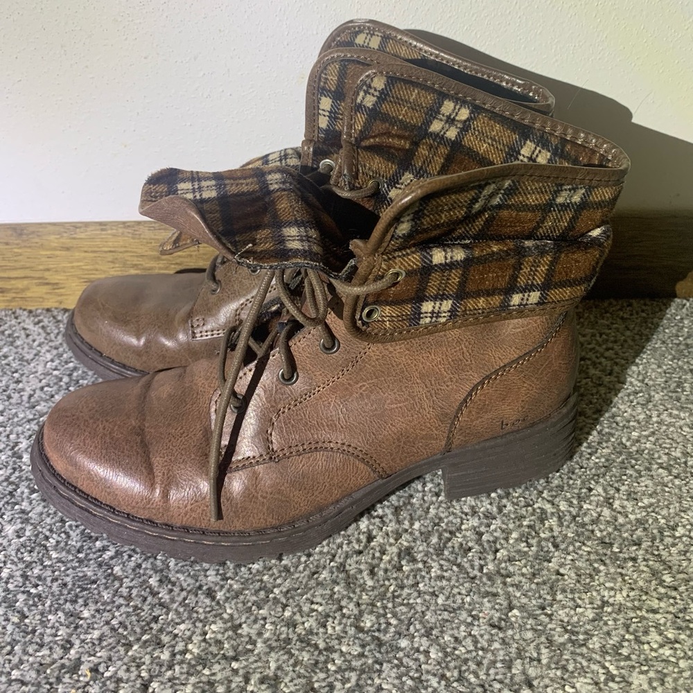 boc Brown Lace Up Boots with Plaid Lining